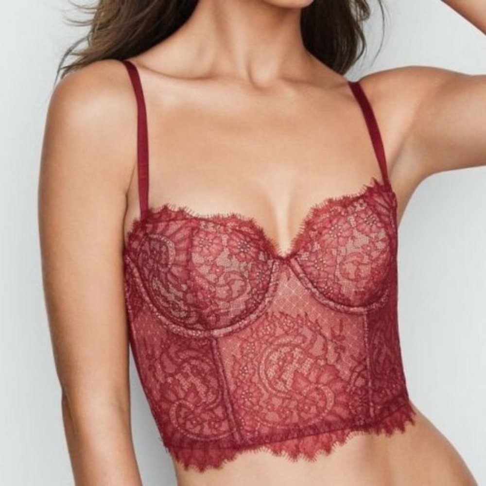 VS Chantilly Lace Mini Bustier Lined Strapless Longline Bra 38D